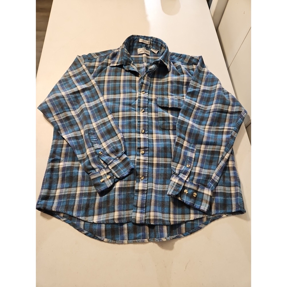 VINTAGE Sears Roebuck Long-Sleeve Mens XL Blue Plaid Button Up Western‎ (A1098)